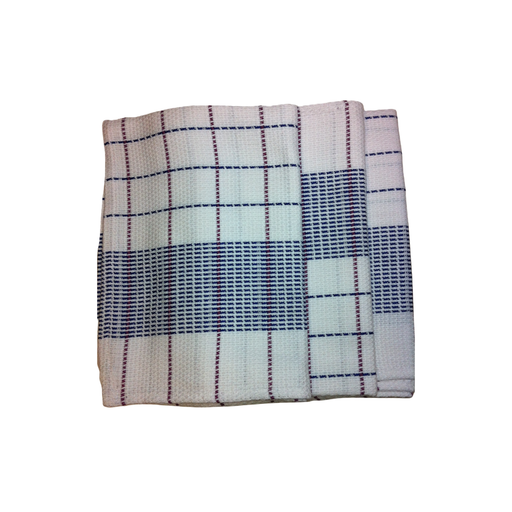 Tea towel, folded fabric with a plaid pattern on a white background