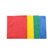 Rectangular towel with red, yellow, green, and blue stripes on a white background